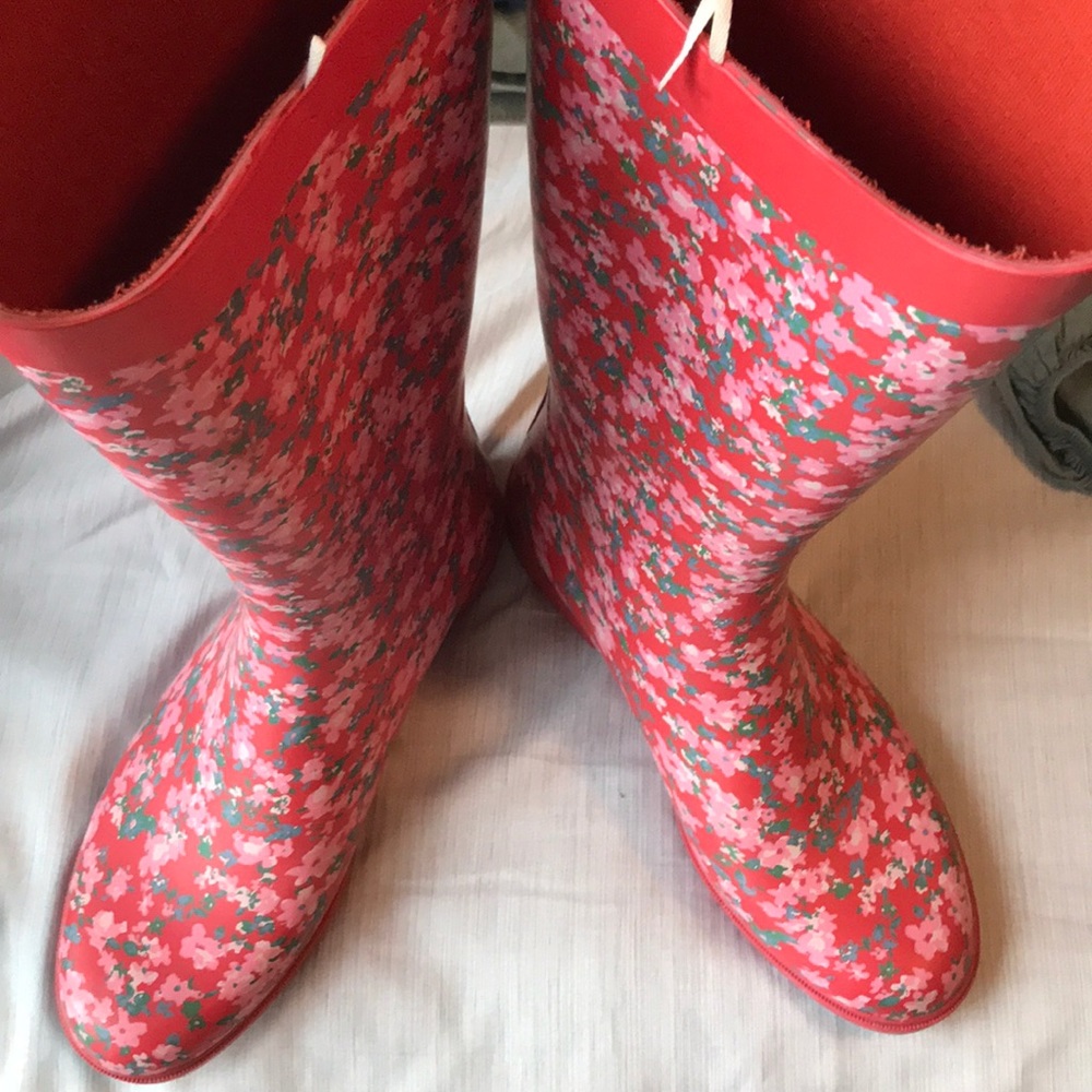 Floral pink tall rainboots